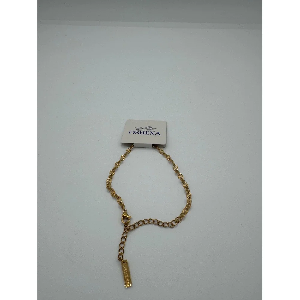 Oshena Dainty Oval Sunburst Chain Link Bracelet Women Gold Lobster Clasp